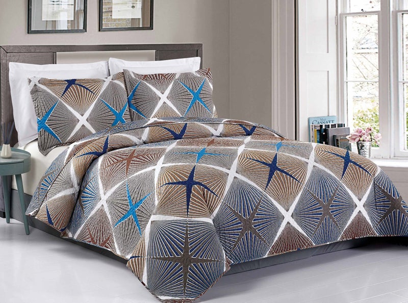 OVERSIZED LUXURY 3 PIECE QUILTED BEDSPREAD recommended for KING or QUEEN bed #23 Carousel 1