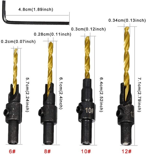 4Pcs #8 #10 #12 #14 HSS Countersink Drill Bit Set Round Shank Screw Carousel 1
