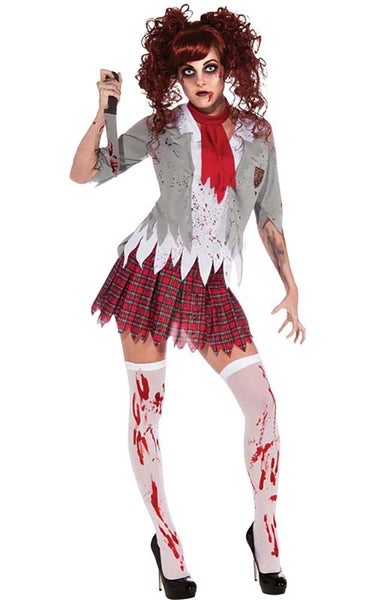 ZOMBIE SCHOOL GIRL ADULT WOMENS FANCY DRESS HALLOWEEN COSTUME Carousel 1