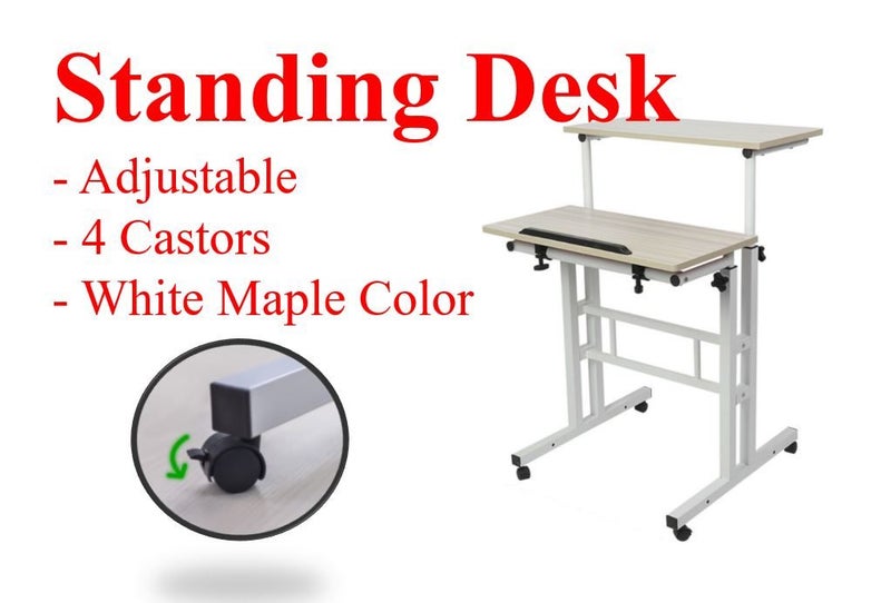 PTN Standing Desk Adjustable Height Table Workstation wheels Laptop PC Study Carousel 1