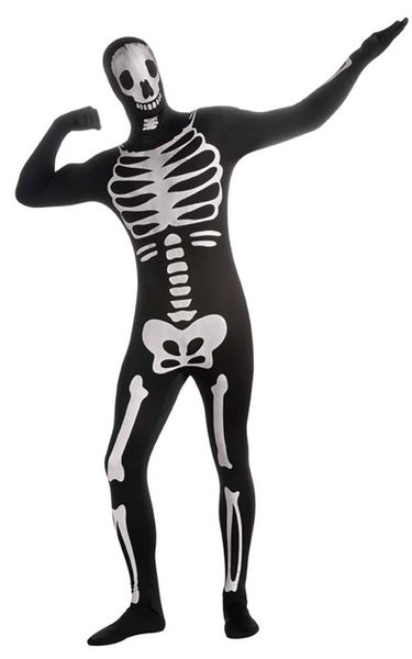 SKELETON 2ND SECOND SKIN FANCY DRESS HALLOWEEN BODYSUIT SCARY BONES COSTUME Carousel 1