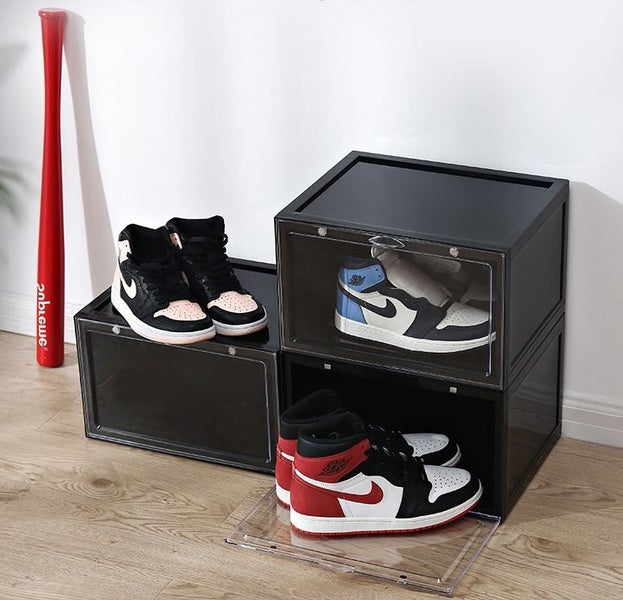 Sneakers Box Magnetic Side Drop Crates Stackable - Black (clear door) Carousel 1