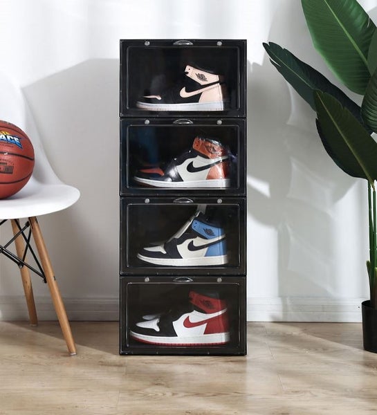 Sneakers Box Magnetic Side Drop Crates Stackable - Black (clear door) Carousel 2