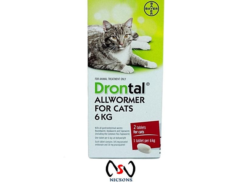 DRONTAL ALL WORMER ELLIPSOID FOR CATS 6KG x 2 tabs Carousel 1
