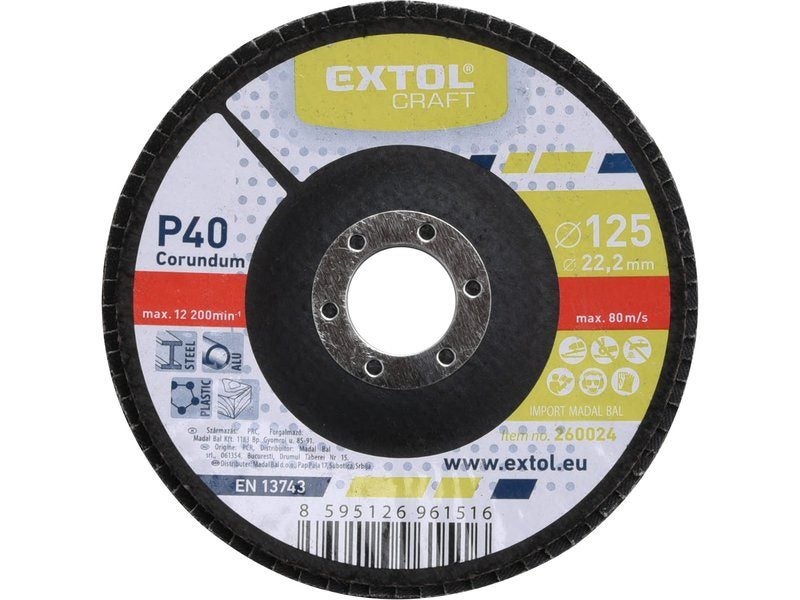 EXTOL Flap Disc 125 mm, P40 Grit, Corundum (Pack of 10). Carousel 1