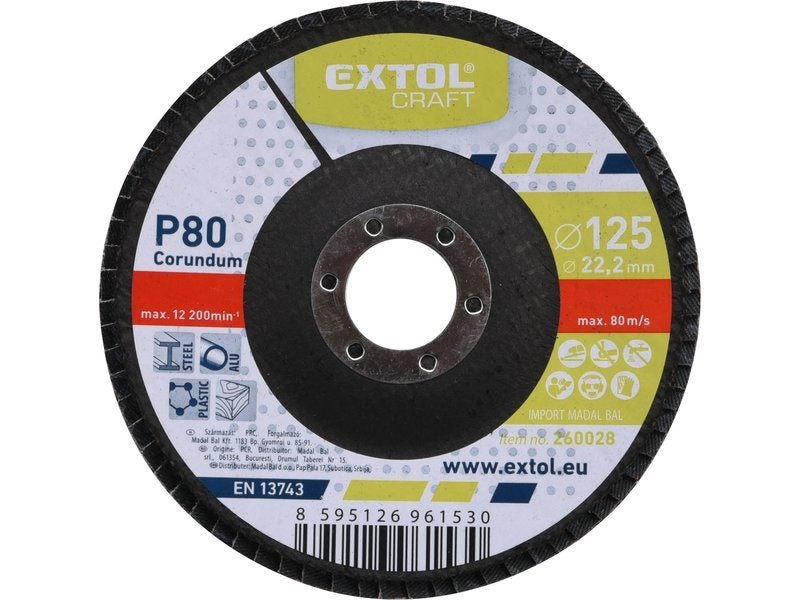 EXTOL Flap Discs 125 mm, P80 Grit, Corundum, Packet of 10 Carousel 1