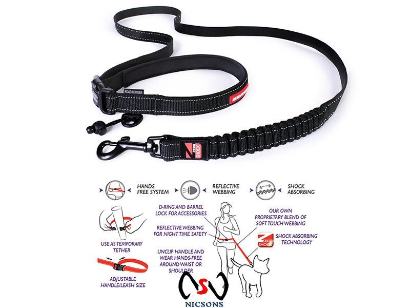 EZYDOG ROAD RUNNER DOG LEASH RUNING WITH DOG BLACK Carousel 1