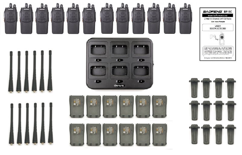 12x Baofeng BF-5C 2 WATT UHF PRS CB Walkie Talkies - 16 Channels & 6-way Charger62937628359299112