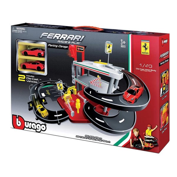 Bburago 1:43 Ferrari Parking Garage Kids Toy Track Play Set w 2 Die Cast Cars 3+ Carousel 3