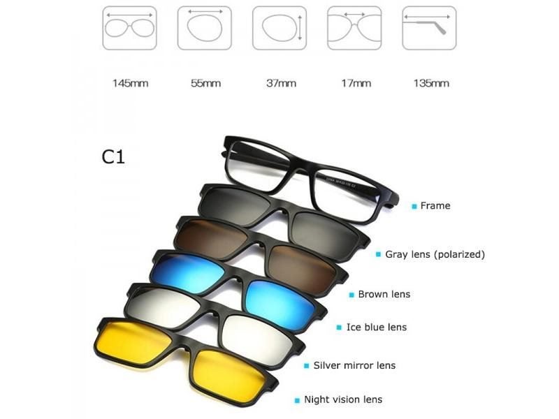 Fashion Optical Spectacle Frame Men Women Myopia With 5 Clip On Sunglasses Carousel 1