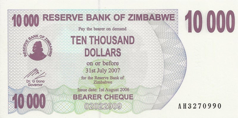 ZIMBABWE 2007 $10,000 BANKNOTE UNC Carousel 1