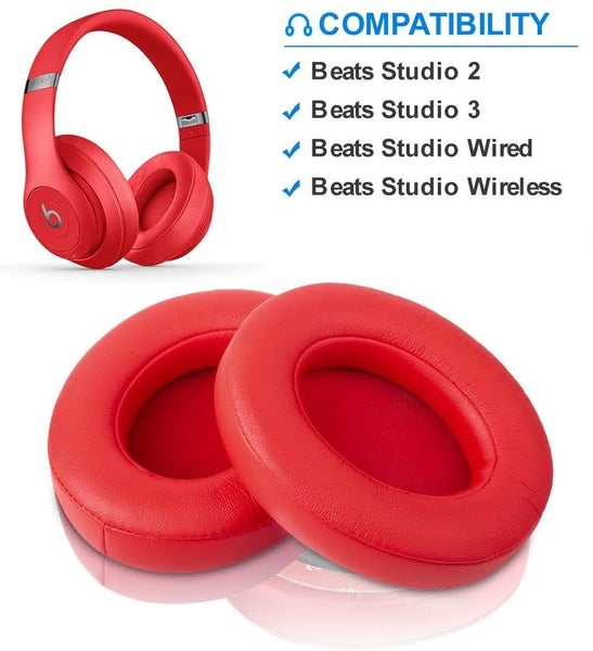 2 x Replacement Leather Ear Pads for Beats Studio 2 / 3 - Red Carousel 1