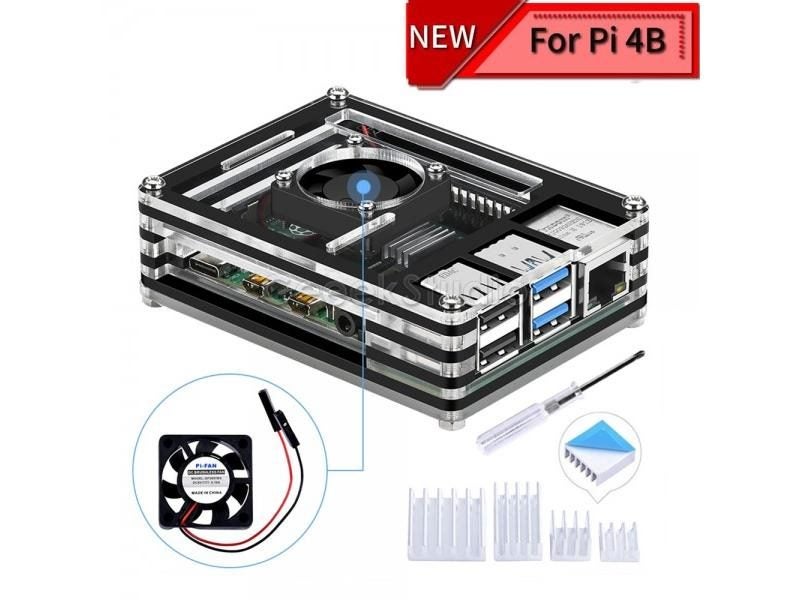 Acrylic Transparent / Clear Black Case Cover For Raspberry Pi 4 Model B With Carousel 1