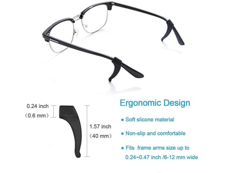 20 Pairs Silicone Anti-Slip Eyeglass Ear Hook Eyeglass Temple Tips Black Carousel 1