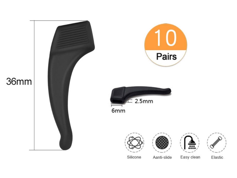 10 Pairs Silicone Anti-Slip Eyeglass Ear Hook Eyeglass Temple Tips Black Carousel 12