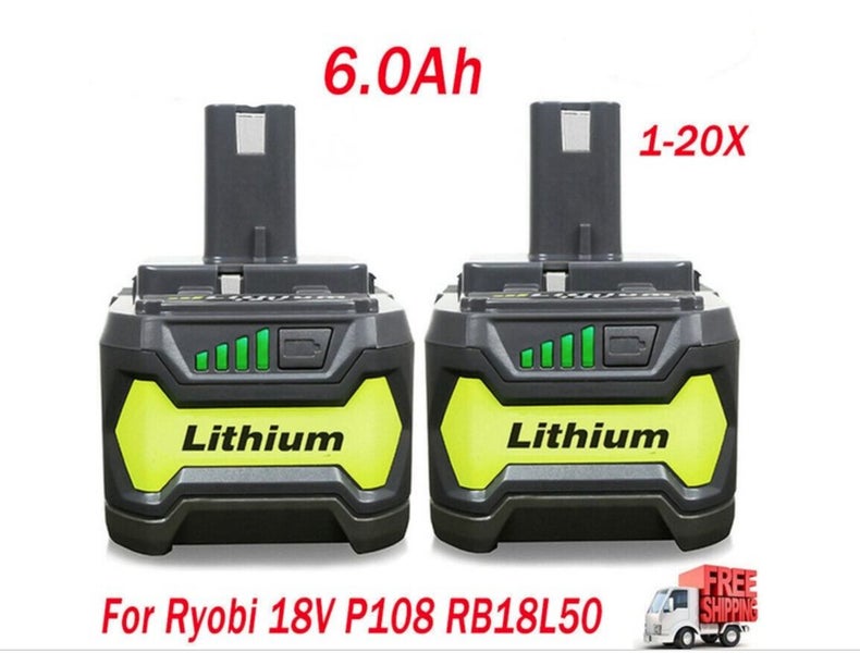 2x 18V 6.0AH For Ryobi One+ Plus P108 Lithium Battery RB18L50 P104 P780 RB18L40 Carousel 1