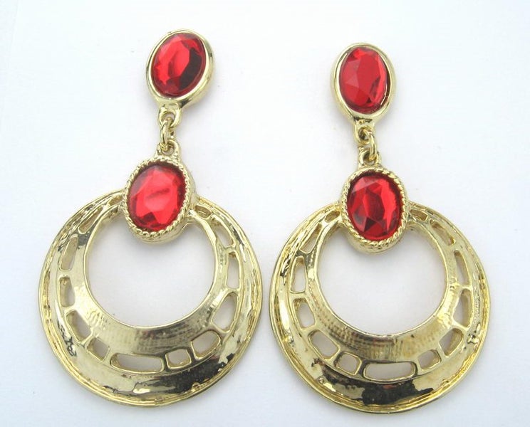 Earrings Gold. Ac Red Acrylic Stone Carousel 1