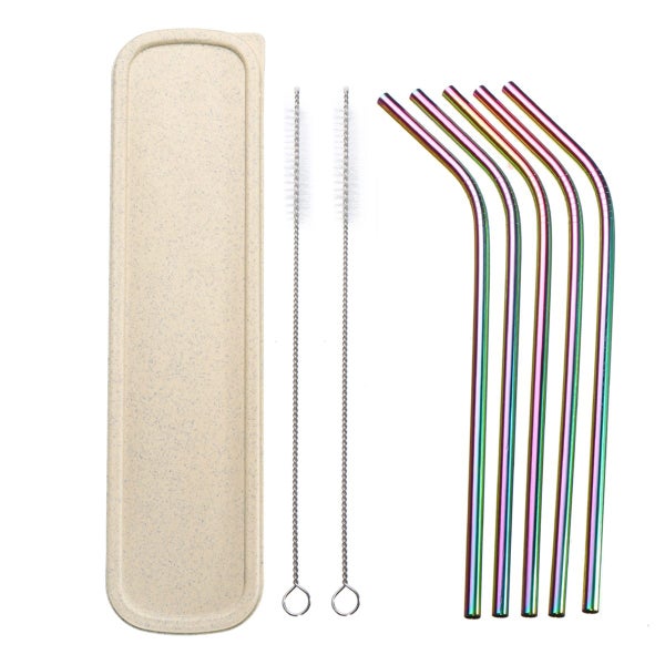 8pcs Reusable Straw Stainless Steel Metal Straws Colorful Drinking Curved Straw Carousel 1