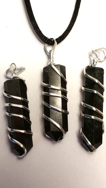 NATURAL Black Tourmaline WIRE SPIRAL pendant + free gift Carousel 1
