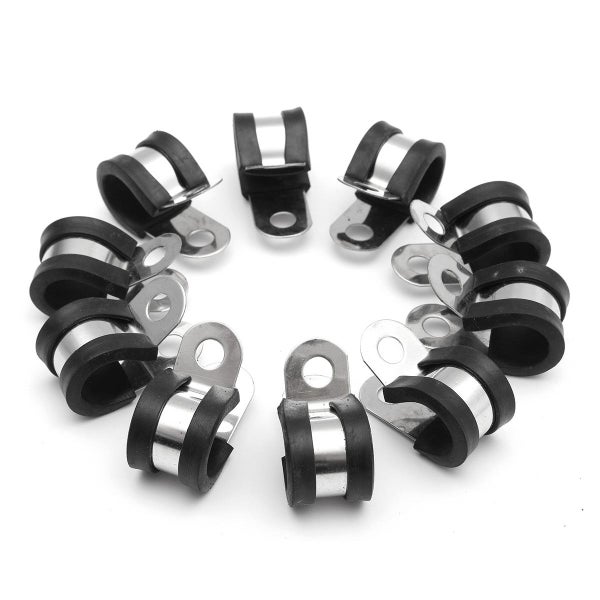 10Pcs 12mm Stainless Steel & Rubber Lined Retaining Hose P Clips Clamp Carousel 6