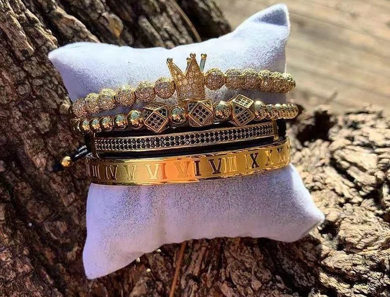 Luxury Gold Bracelet and Bangle Set (2 x Bracelets + 2 x Bangles) Carousel 1