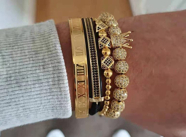 Luxury Gold Bracelet and Bangle Set (2 x Bracelets + 2 x Bangles) Carousel 3