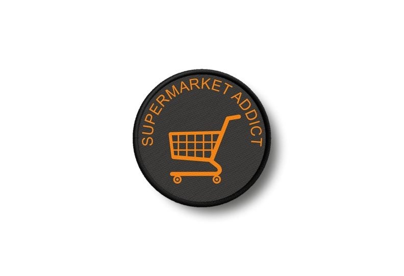 Patch badge print iron on glue supermarket addict shopping Carousel 1