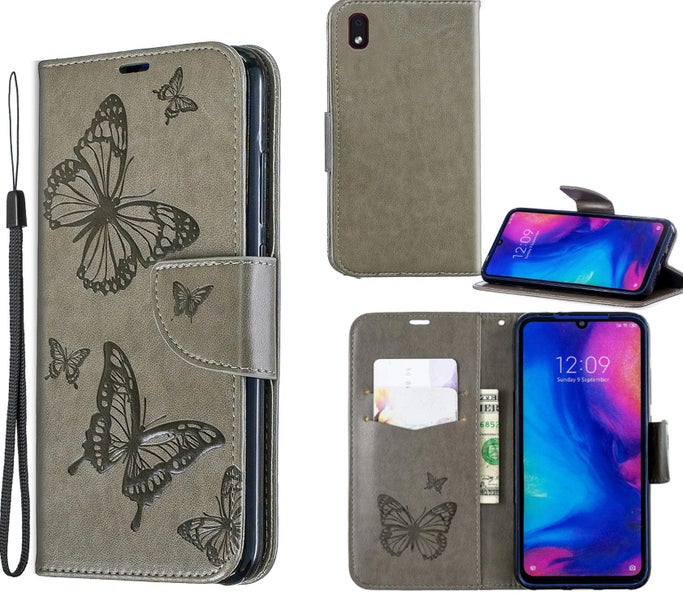 Galaxy A01 core PU leather wallet case embossed twin butterfly pattern (grey) Carousel 1