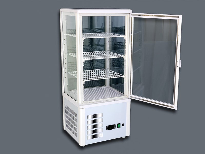 78L Commercial Countertop Display Fridge - 4 Side Glass Upright Chiller - White Carousel 2