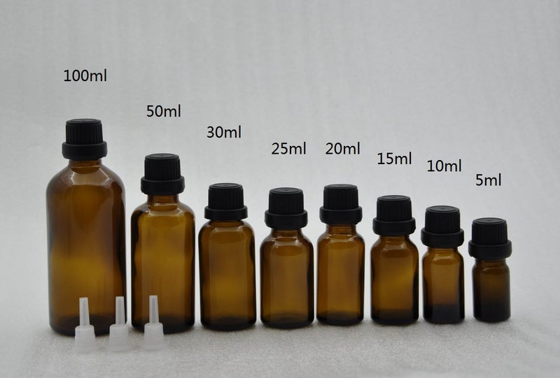 5ml 10ml 15ml 20ml 25ml 30ml 50ml 100ml glass AMBER bottle w dripulator cap 1pc Carousel 3