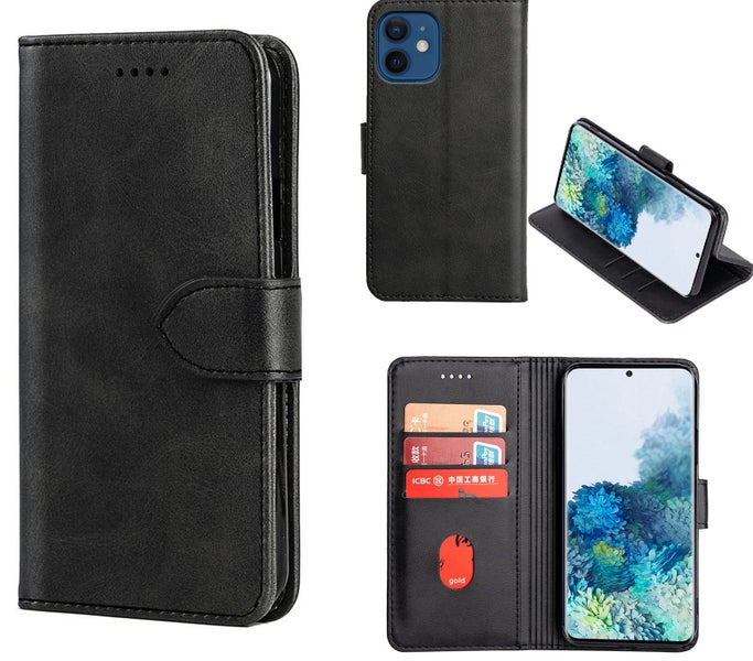 Iphone 12 mini wallet case cowhide finish PU leather card slots charcoal Carousel 1