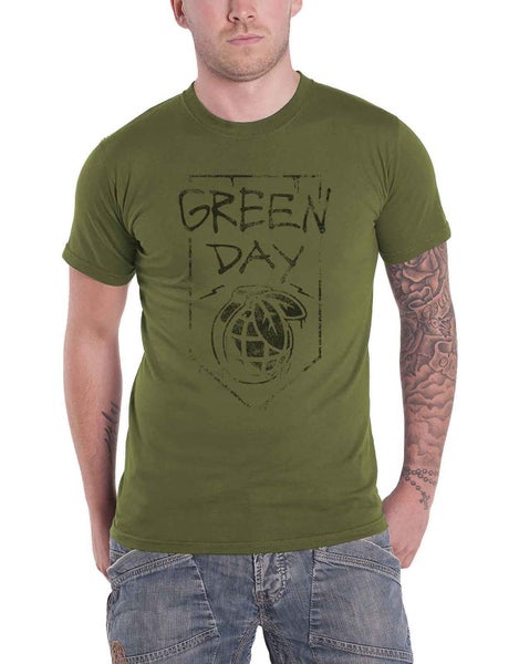 Green Day T Shirt Grenade Band Logo new Official Mens Organic Military Green Carousel 1
