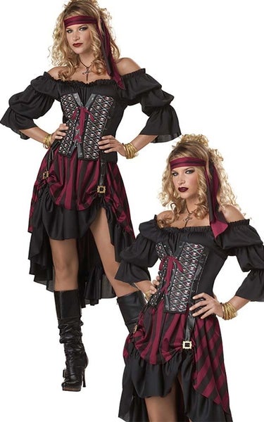 PIRATE WENCH ADULT WOMENS FANCY DRESS HALLOWEEN BUCCANEER COSTUME Carousel 1