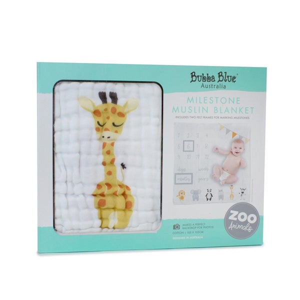 Bubba Blue Zoo Animals Milestone Muslin Blanket Carousel 1