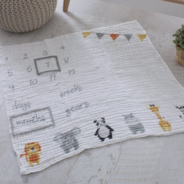 Bubba Blue Zoo Animals Milestone Muslin Blanket Carousel 2