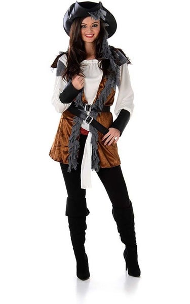 PIRATE BUCCANEAR GIRL WENCH ADULT WOMENS FANCY DRESS CARIBBEAN COSTUME Carousel 1