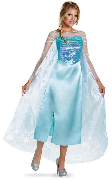 LICENSED DELUXE QUEEN ELSA FROZEN ADULT WOMENS FANCY DRESS HALLOWEEN COSTUME Carousel 1