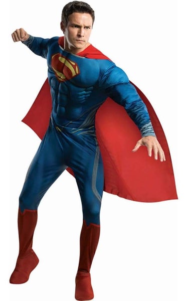 LICENSED MAN OF STEEL SUPERMAN DELUXE SUPER HERO ADULT MENS FANCY DRESS COSTUME Carousel 1