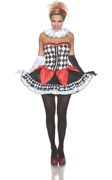MISS HARLEQUIN CIRCUS CARNIVAL CLOWN ADULT WOMENS FANCY DRESS HALLOWEEN COSTUME Carousel 1