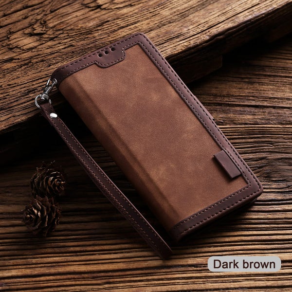 Iphone Xs Max (6.5") case contrast denim wallet magnetic brown Carousel 2