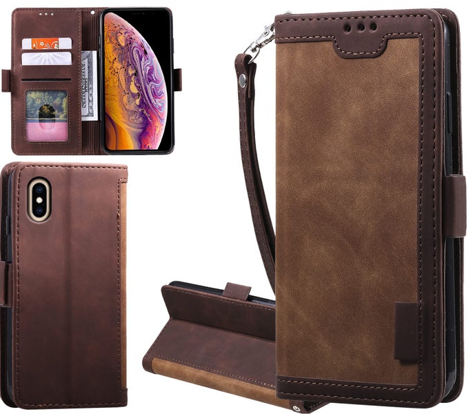 Iphone Xs Max (6.5") case contrast denim wallet magnetic brown Carousel 1