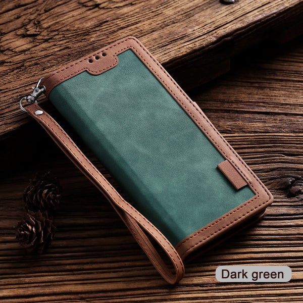 Galaxy A7 2017 case contrast denim wallet magnetic green Carousel 2
