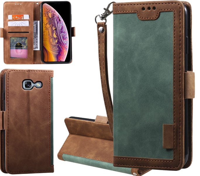 Galaxy A7 2017 case contrast denim wallet magnetic green Carousel 1