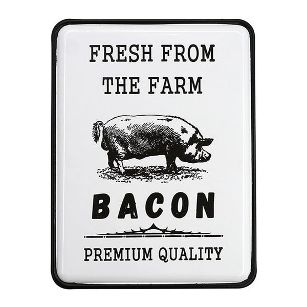 Country Metal Enamel Farmhouse Sign BACON FROM THE FARM Plaque Carousel 1