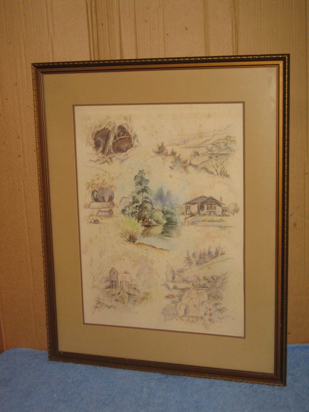 Val Tubman - Scenes of Waihi - Large montage of Waihi Area scenes original art Carousel 1