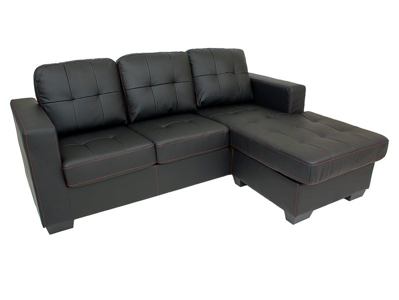 3 Seater Corner Sofa Couch (left or right) - Black PU 'Leather' Lounge Suite Carousel 1