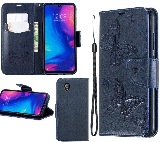 Alcatel 1 5033T PU leather wallet case embossed twin butterfly pattern (navy) Carousel 1