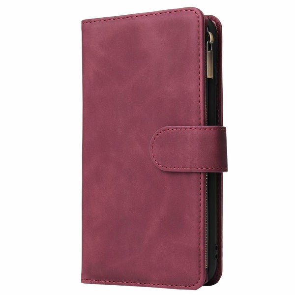Oppo Reno 5g suede wallet case multifunction 6 cards & zipper wine Carousel 2