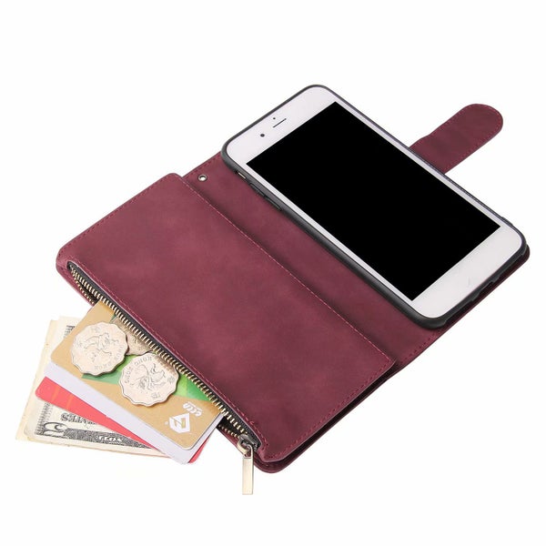 Oppo Reno 5g suede wallet case multifunction 6 cards & zipper wine Carousel 5