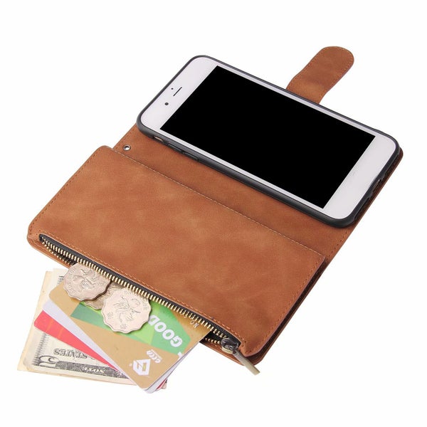 Samsung Galaxy s25 FE 5g suede wallet case multifunction 6 cards & zipper tan Carousel 5